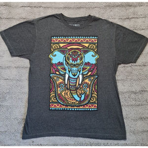 Lost Gods Tribal Ganesha Mosaic T-Shirt Size L Grey